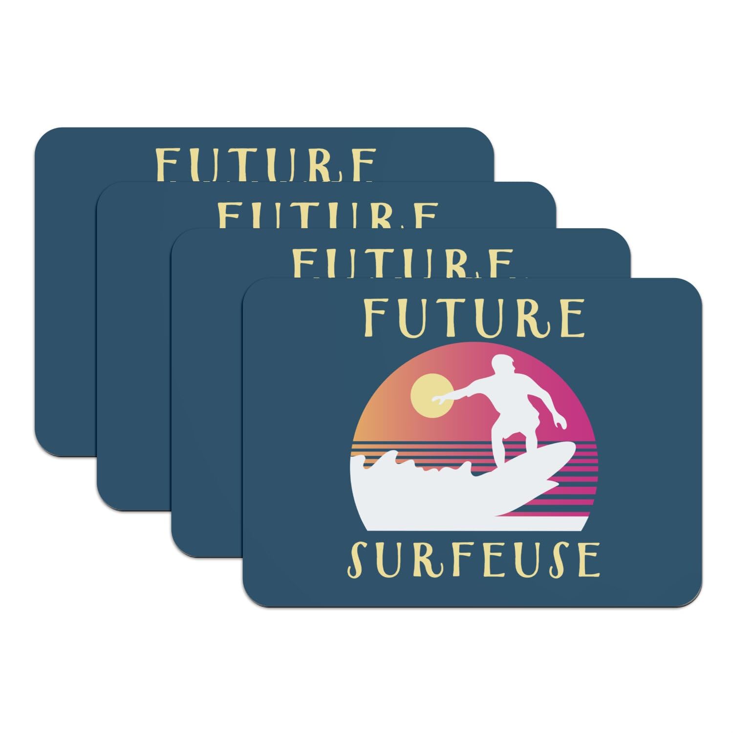 Set de table bleu future surfeuse 39,5x28,5 cm en caoutchouc lot de 4