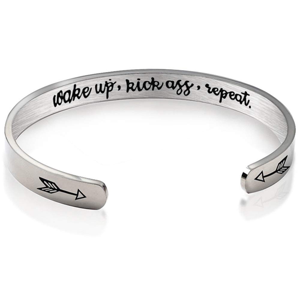 Jude Jewelers 6mm Width Stainless Steel Inspirational Encouragement Graduation School Open Cuff Bangle Bracelet