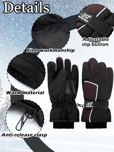 Image of SATINIOR 2 Pairs Kids Waterproof Winter Snow Gloves Ski Gloves for Boy Girl Outdoor Warm Thickening Snowboard