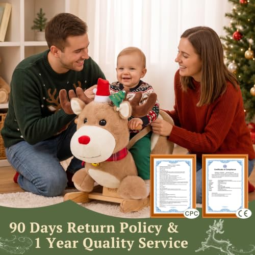 FUNLIO Weihnachts-Rentier-Baby-Schaukelpferd, festliches Weihnachts-Rentier-Schaukelpferd für Kleinkinder von 6 Monaten bis 3 Jahren… – Ansicht 6