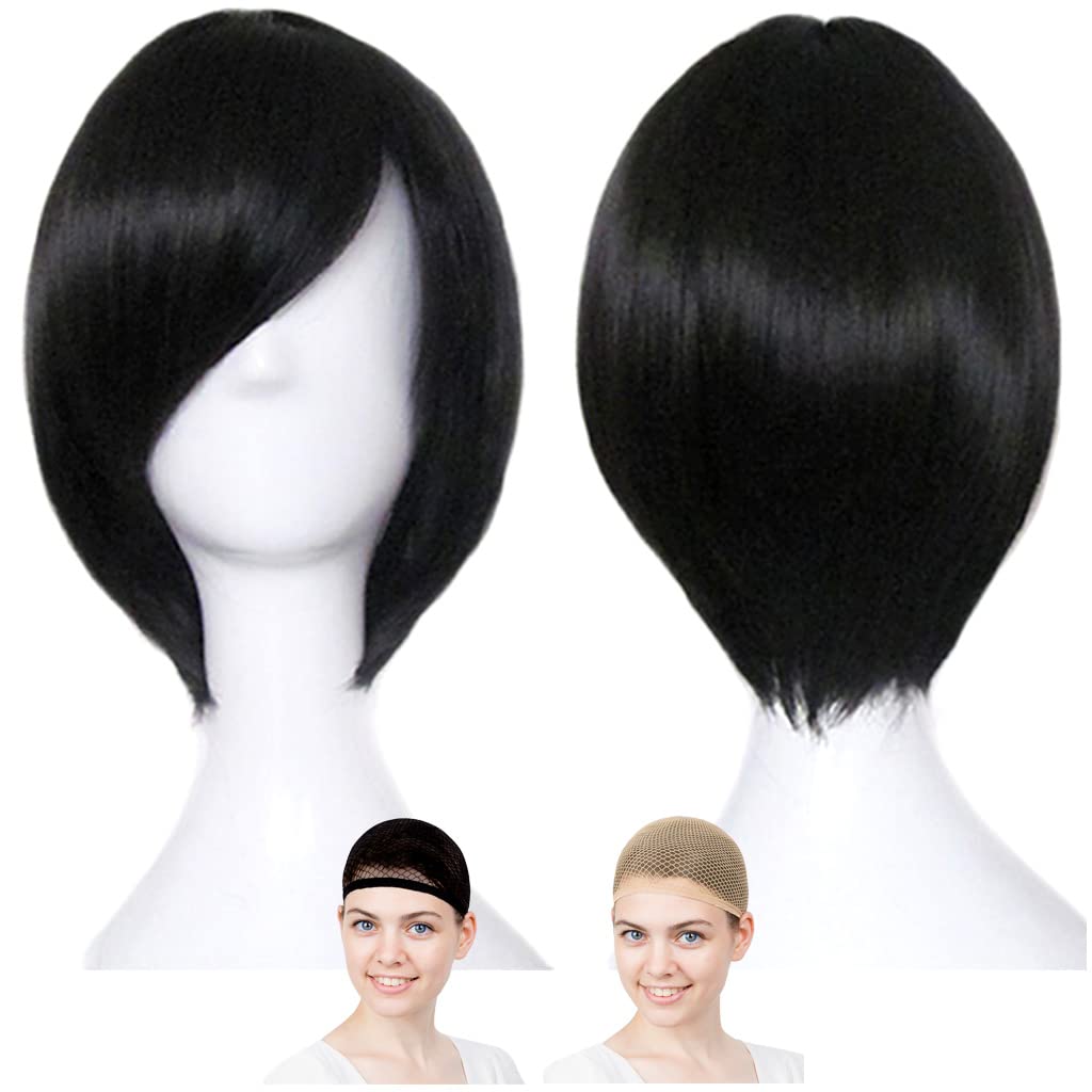 Cosplay Wig, Kuroko no Basketball, Tatsuya Himuro, Yosumi High School, Code Geass, Lelouch of the Rebellion Lelouche Lampelouge Durararara!! Rinya Orihara, Blood Rad Charlie Stazs, Home Teacher Hitman REBORN! Kyoya Ujaku, Short Bob, Black, Black Hair, Black White Melce Wig Net, Set of 2