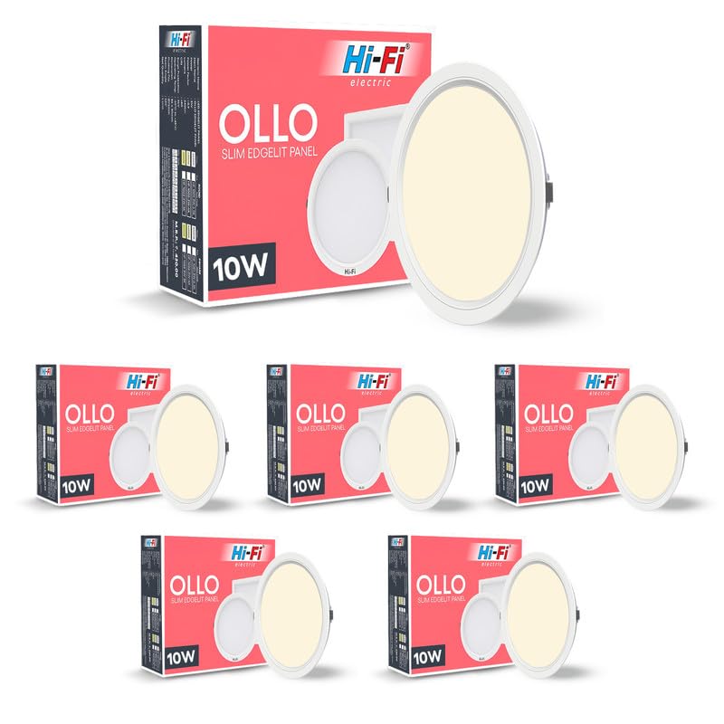 Image of Hi-Fi OLLO 10-watt Round LED Downlighter | LED Ceiling Light for Home and Hall | Cut Out: 68 mm, Color: Warm White Light, (3000K) Pack of 6-Polycarbonate