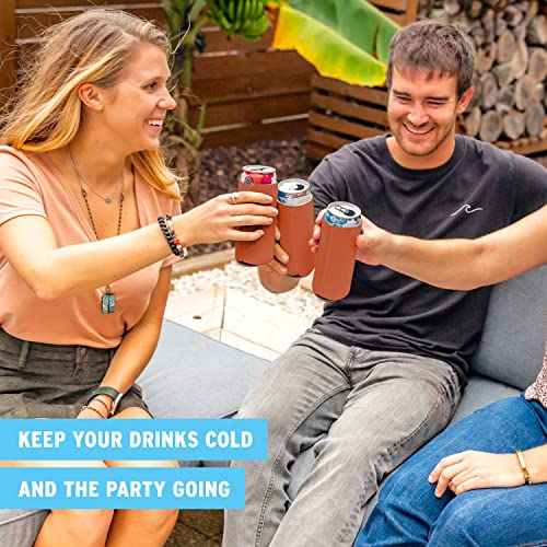 Image of Slim Can Cooler Sleeves (30-Pack) Soft Slim Can Koolie for White Claw Seltzer & Slim Beer - HTV Blanks for Vinyl Projects - Skinny Can Koolies Bulk - Tall Can Coolies for Slim Cans (Burnt Orange)