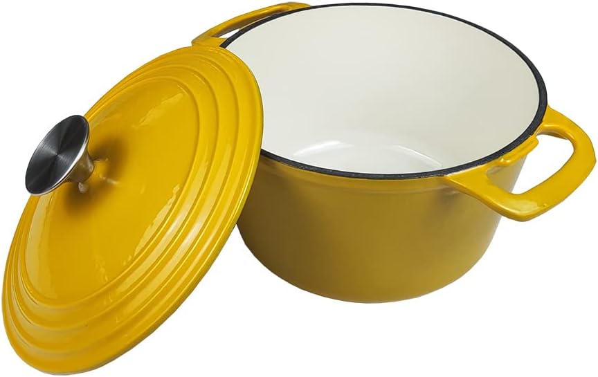 HAWOK 3.5 qt Enameled Cast Iron Dutch Oven, Dia. 8.5 inch with Lid, Yellow