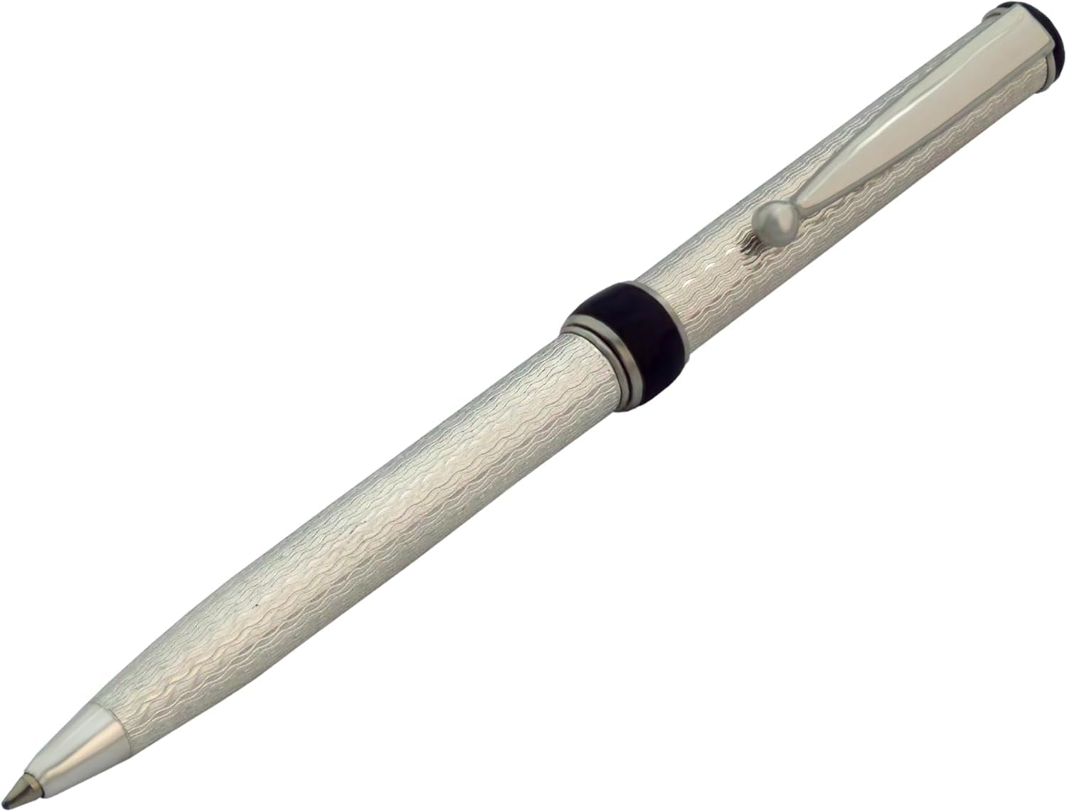 NYLOE - Kugelschreiber - Personalisiert - Massives Sterlingsilber 925 - Moiré-Muster - Nachfüllbar mit Standard Internationaler Mine - Handwerkskunst Eleganz - Hergestellt in Italien