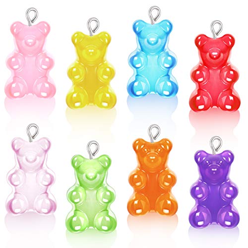 16 Pieces Resin Gummy Bear Pendant,Ccozn 8 Colors Candy Gummy Charms Bear Gummy Resin Bear Pendant Diy Necklace For Girls Jewelry Making Crafting #TOP3