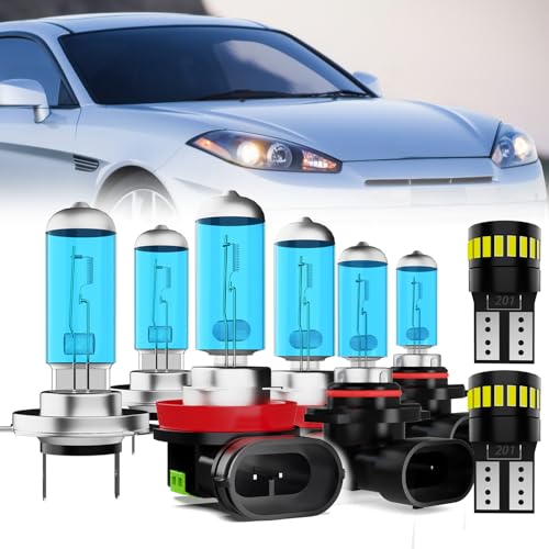 Image of Headlight Bulbs License Plate Lights Fit For Hyundai Tiburon 2007-2008, H7 High Beam + H11 Low Beam + 9006 Fog Lights Halogen Light Bulb + License Plate Lights, Pack of 8
