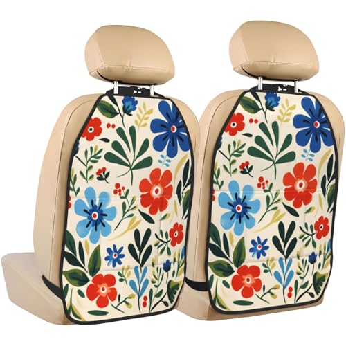 Vintage Small Simple Flowers Car Seat Back Kick Protectors,2 Pack Kick Mats With Storage Pockets For Vehicles To Protect From Dirt Mud Scratches