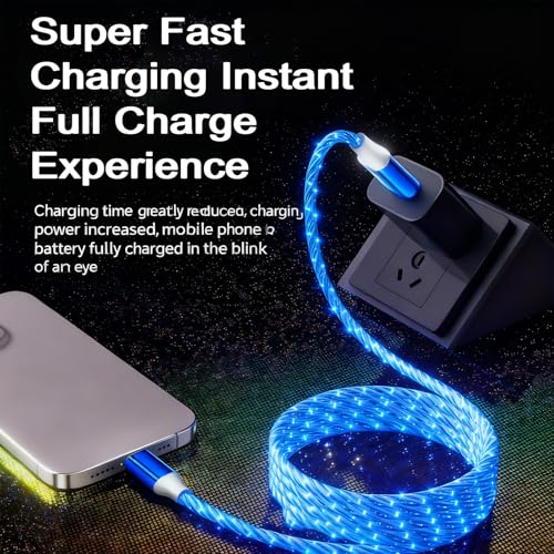 Image of AYI USB C to A Charging Cable 3.3ft, LED Glowing Starry Sky Light-Up Cord, PVC Tangle-Free Fast Charging Cable with Smart Chip, Data Transfer Sync Cord for USB-C Devices, Blue.