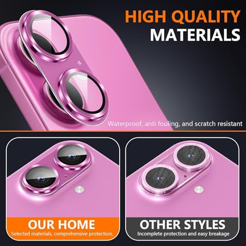 Image of Titanium Camera Lens Protector for iPhone 16 & iPhone 16 Plus Pink HD Clear 9H Tempered Glass, Scratch & Drop Resistant Camera Cover Case Friendly Waterproof Anti Bubble Easy Install Camera Protector