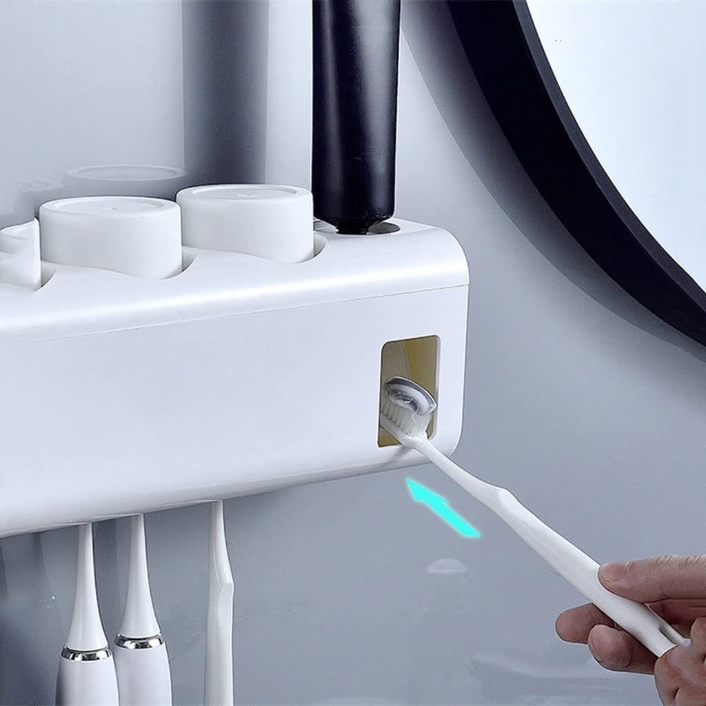 Porta Cepillo de Dientes Soporte de cepillo de dientes inteligente montado en la pared sin estribo de almacenamiento de perforación 6 ranuras del cepillo de dientes, con dispensador de pasta de diente
