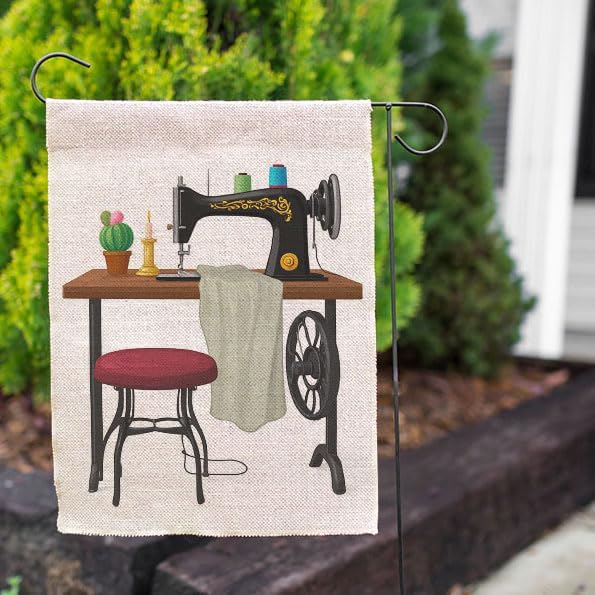 Miniatura 4 de Moslion Banderas de jardín de costurera de doble cara, textiles para el hogar, diseño de cactus, línea de velas, silla, puntada de hilo, bandera de