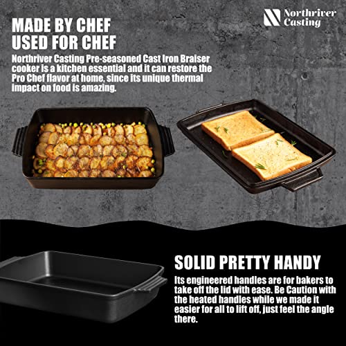 Image of Northriver Casting 2-In-1 Pre Seasoned Cast Iron Dutch Oven With Skillet Lid,Casserole Dish,Rectangular Baking Pan,Griddle Pot Set, 6QT, 9 inchx13 inch