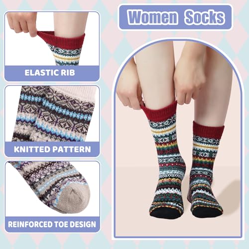 Image of ICEIVY Socks Women, Soft Knit Wool Winter Thick Warm Cabin Fuzzy Crew Women Socks 5 Pack