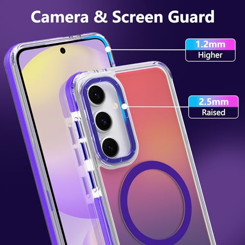 Image of Magnetic Case for Samsung Galaxy S24 FE [Compatible with Magsafe] [Cute Fashion Fluorescent Design] [1 Screen Protector] Slim Translucent Matte Case for Galaxy S24 FE 6.7 inch, Purple