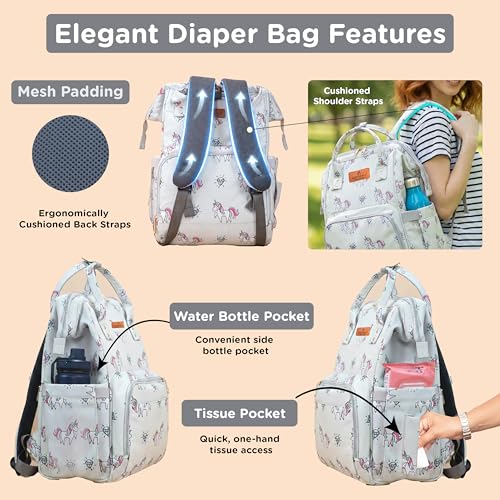Image of Motherly Patented Diaper Bag Backpack for Moms | Waterproof Baby Travel & Maternity Bag | Spacious Nappy Bag with Insulated Bottle Pockets & Warranty (Elegant Series)
