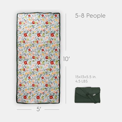 Image of Little Unicorn 5'x10' XL Outdoor Family Picnic & Beach Blanket | Durable & Water-Resistant Fabric | Compact Fold & Easily Wipes Clean | Zipper Pocket (Primrose Patch)