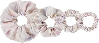 LilySilk 4pc Pink-Purple Watercolor Silk Scrunchies Set, Large & Skinny, for Women & Girls, 100% Silk Elastic Hair Ties