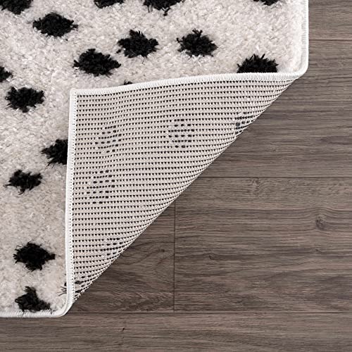 Hauteloom Tilos Dalmatian Hallway, Entryway Shag Runner Rug - Shaggy Area Rug - Dot Pattern - High Plush Pile - Black, White - 2'7" X 7'3" #TOP3