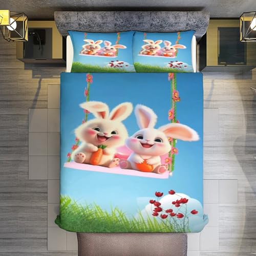 Parure de lit lapin 220x240 cm avec housse de couette 3D en microfibre douce