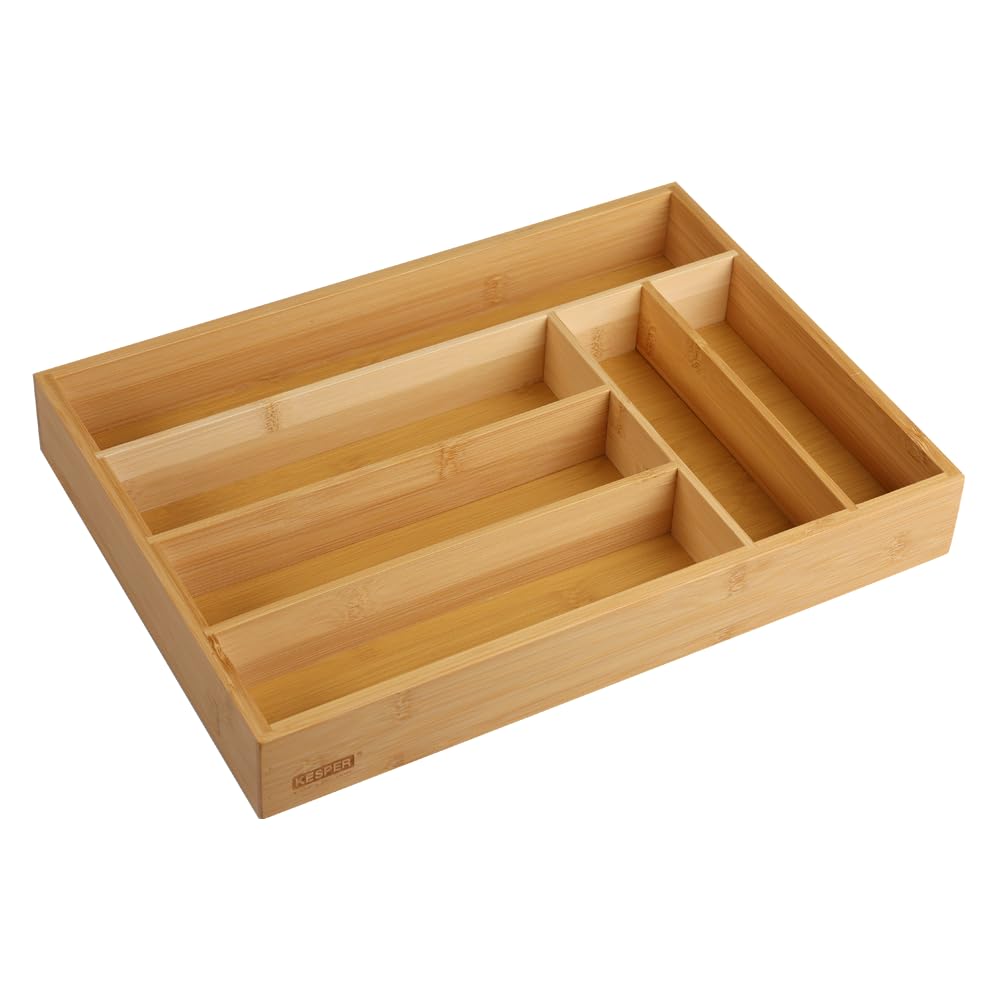 Kesper Cutlery Tray | FSC Bamboo | 35.5 x 25.5 cm | Cutlery Tray with 6 Compartments for Drawers | Sustainable Kitchen Organisation | 58083