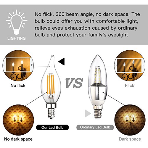 Boncoo E12 Led Candelabra Bulb 60W Equivalent Dimmable Led Chandelier Light Bulbs 6W 2700K Warm White 550Lm Ca11 Flame Tip Vintage Led Filament Candle Bulb With Decorative Candelabra Base, 6 Packs #TOP4