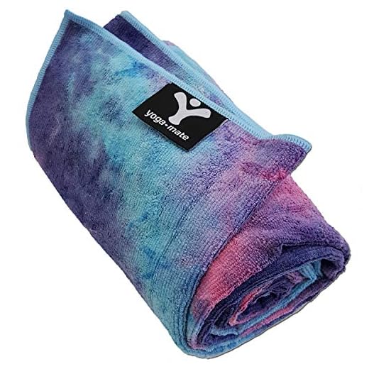 Yoga Mate Soft, Sweat Absorbent, Non-Slip Bikram Yoga Mat Size Towel, Blue & Pink Tie Dye | Blue Trim