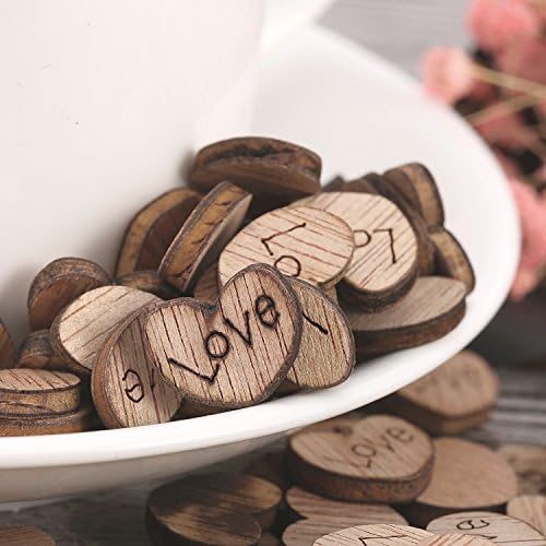 300 Pack Rustic Mini Wooden Heart Shaped Slices Art Craft with Love Pattern for Wedding Party Decoration