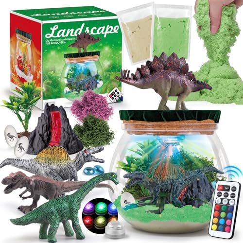 Woumserta Dinosaur Toys for Kids - Dinosaur Terrarium Kits for Kids, Dinosaur Craft Toys for Kids 6-8, DIY Light Up Dinosaur Gifts for Boys 6 7 8 Year Old Christmas Birthday Gifts