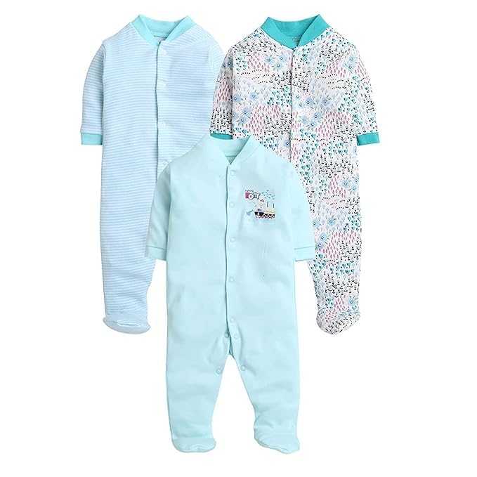 Image of EIO 100% Cotton Rompers /Sleep Suits /Jumpsuit /Night Suits for Baby Boys & Girls, Infants, New Born Pack of 3