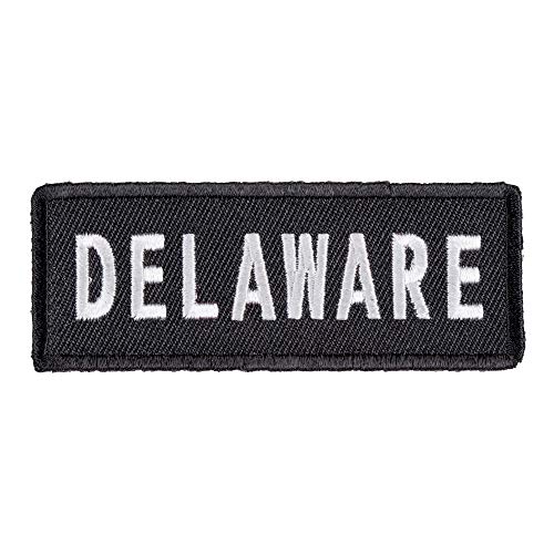 PatchStop Delaware State Iron On Patches for Clothing Backpacks Jeans | Black and White Motorcycle Patch Sew On Jackets Hats Backpacks Tactical | 3.25x1.25in Small Trendy DIY Embroidered Applique