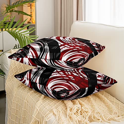 Circle Throw Pillow Covers 18"x18" Set of 2 Soft Geometric Strip Lines Pillow Cases Cushion Covers For Living Room Bedroom Black Red White Decorative Throw Pillowcases for Sofa Chair - Image 3