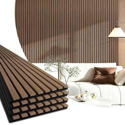 Art3d Wood Panels for Wall Acoustic 4-Pack 94.5x12.8 Inch - Interior Soundproof Solution for Office Recording Studio Gaming Room Meeting Room Living Room Wall Decor Walnut
