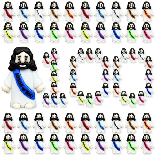 XiawaLangzhuo 100 Pack Little Jesus Figures Easter Mini Rubber Toys to Hide and Seek, Pocket Jesus Love You Miniatures Religious Party Favors Baptism Gifts Sunday School Easter Egg Stuffers
