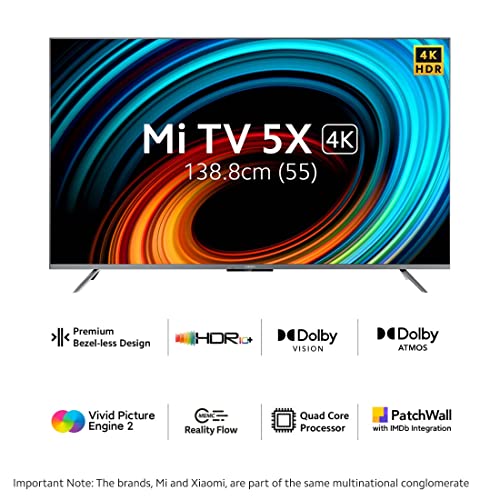 Image of Mi 138.8 cm (55 inches) 5X Series 4K LED Smart Android TV with Dolby Vision & 40W Dolby Atmos (Grey)