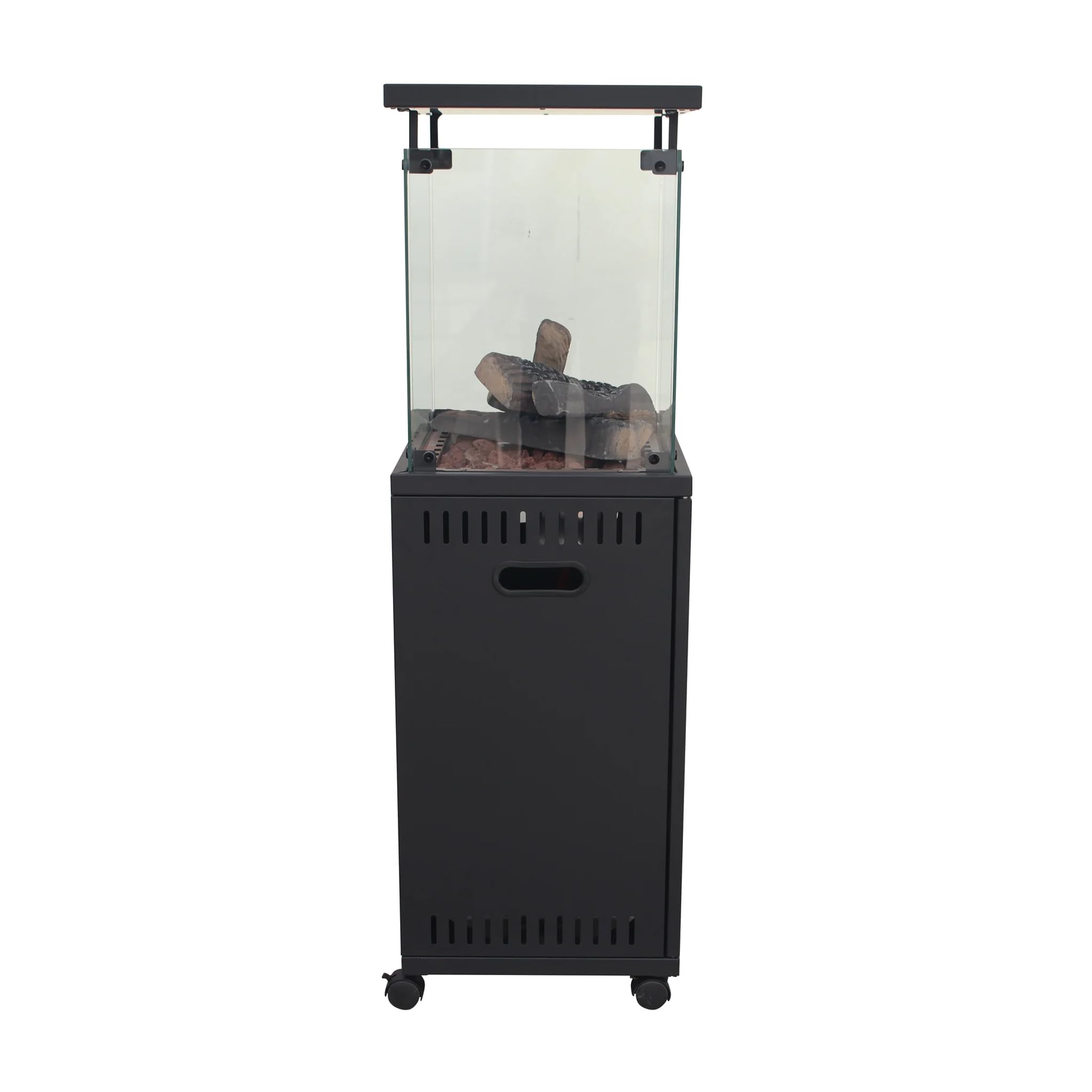 Stufa Patio a Gas GPL 11 kW con Accensione Piezoelettrica e Legnetti Decorativi 42x42xH140cm Riscaldatore da Esterno