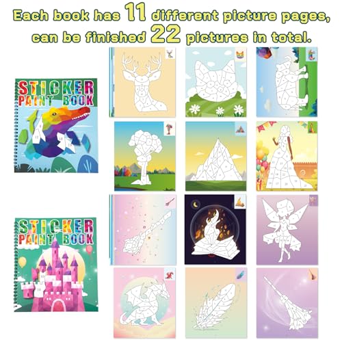 Image of 90shine 2PCS Sticker Books for Kids Ages 4-8 Multicolored Magic Themed Designs Party Gift Create 22 Pictures