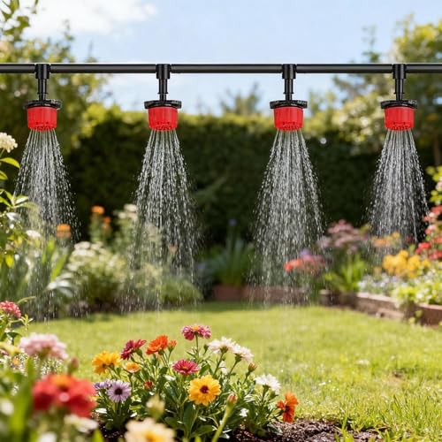 DUCHIFAD Zestaw do nawadniania kropelkowego 50 m, automatyczny system nawadniania ogrodu z wężami 1/4", regulowanymi dyszami natryskowymi i wylotami kropelkowymi do podwyższonych grządek, tarasów