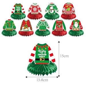 Christmas Honeycomb Centerpieces Christmas Sweater Table Centerpieces Ugly Christmas Sweater Party Decorations Winter Holiday Party Supplies Christmas Party Decorations 9Pcs