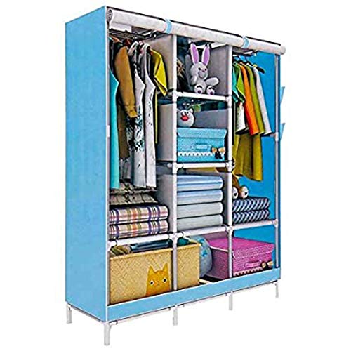 Image of 6+2 Shelves Fancy and Foldable Collapsible Closet Cabinet Cloth Rack Printed Wardrobe 88206 (Standard, Blue) Storage Unit
