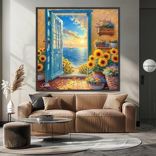 Tableau mer et tournesol romantique pour salon bord de mer de 65x65 cm - 3