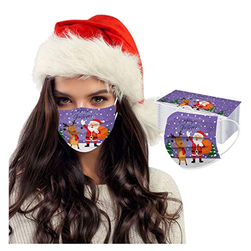 Preisvergleich Produktbild SOMESUN 50 Stück Mundschutz Einweg, Weihnachten Bedruckte Muster Mund und Nasenschutz Atmungsaktiv Stoffmaske Ohrschlaufen Bedeckung Erwachsene Halstuch Schals