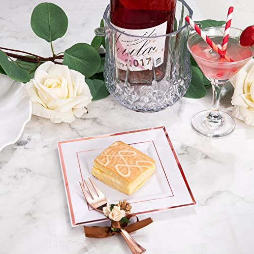 Wdf 86Pcs Rose Gold Dessert Plates 6" With 86 Pieces Disposable Forks 5", Elegant Square Plastic Plates, Fancy Salad Plates And Appetizer Plates For Christmas #TOP3