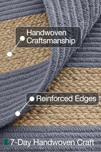 Image of Handwoven Jute Cotton Carpet 3x5 Ft Grey & Beige Plain - Natural Boho Area Rug for Living Room | Eco-Friendly, Durable Floor Mat for Bedroom, Dining & Home Decor
