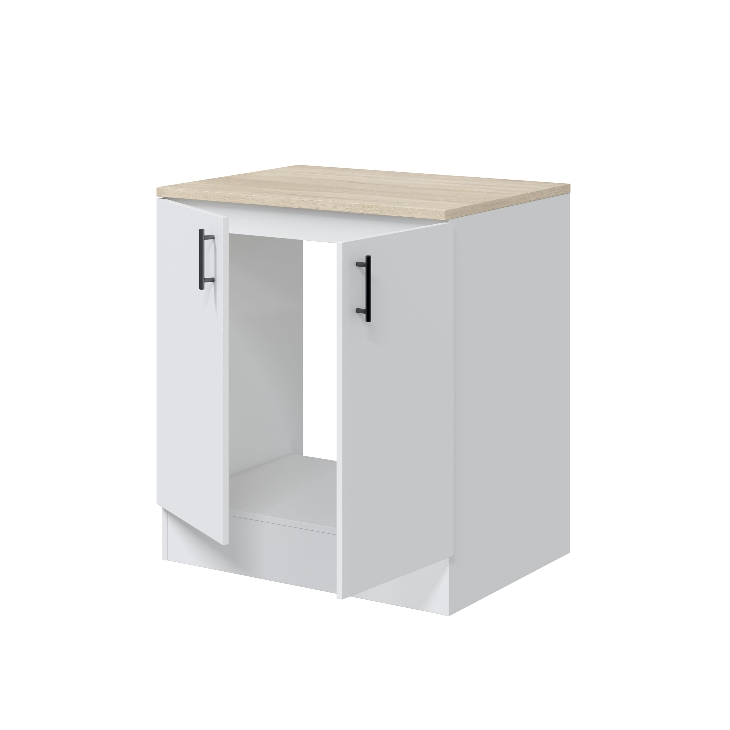 Mobelcenter, Mueble Bajo de Cocina para Fregadero, Módulo Bajo con 2 Puertas, Acabado Color Blanco Brillo y Roble Canadian, Medidas: Ancho: 80 cm x Fondo: 60 cm x Alto: 90 cm (1540)