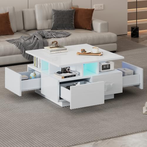 Table Basse Carrée Blanche pour des Soirées Conviviales Lumineuses avec Tiroirs