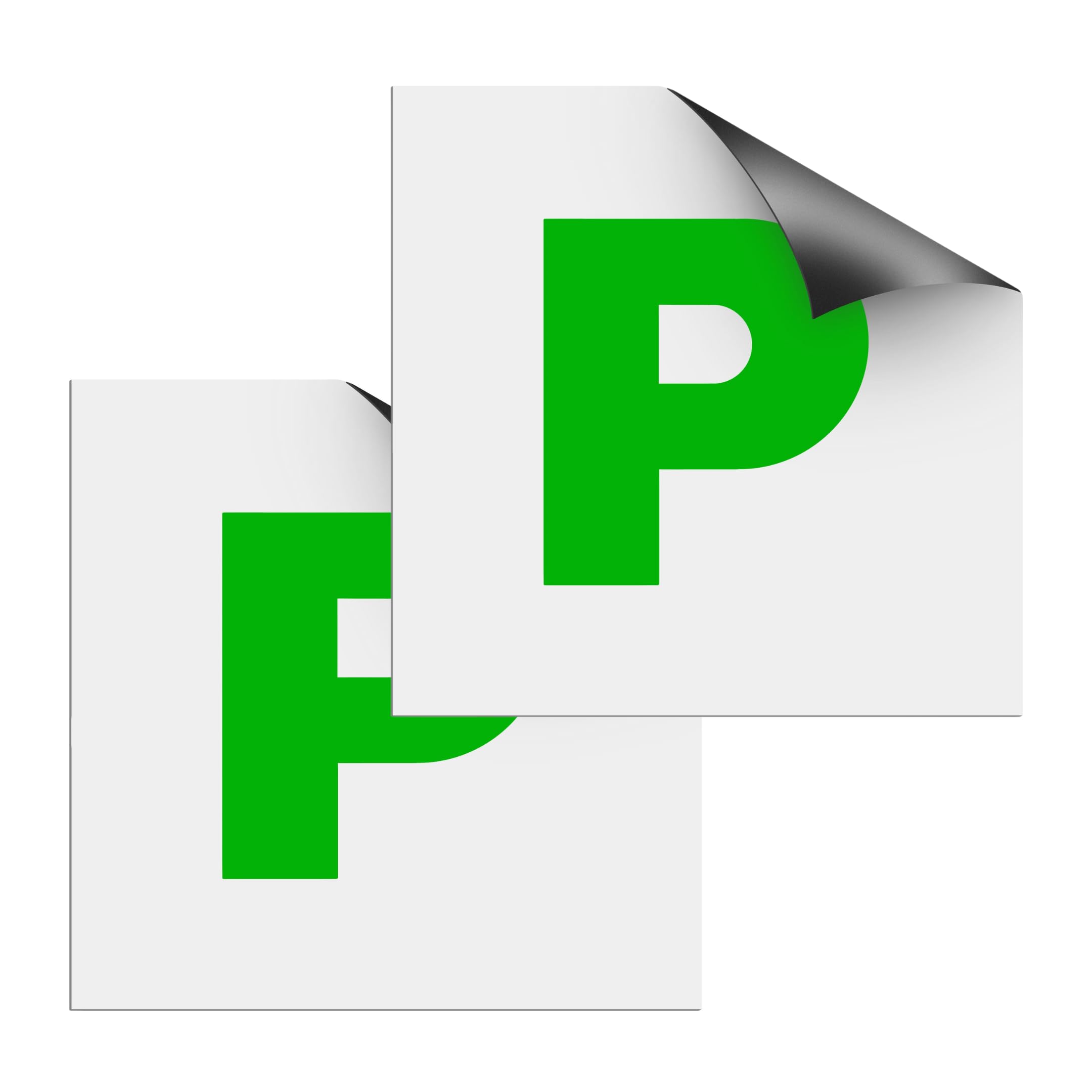 Fully Magnetic P Plates for New Drivers, Reusable, Easy to attach, Weather resistant, 0.9mm Thickness for secure attachment, Green, UK Compliant, Pack of 2