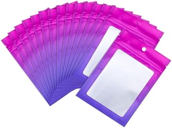 100 Pieces Mylar Bags, Resealable Smell Proof Bags with Clear Window 15cm*22cm XFXIA Aluminum Foil Pouch Bag for Candy Food Lip Gloss Packaging |flat|cute| Purple
