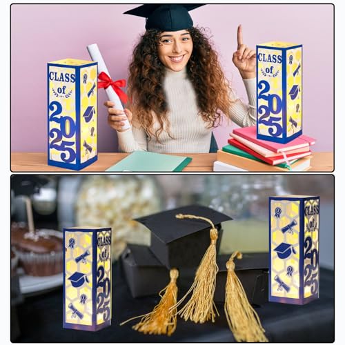 Image of 6 Pcs Graduation Table Centerpieces- Class of 2025 Graduation Lantern Boxes for College High School Congrats Graduation Party Supplies(Blue)