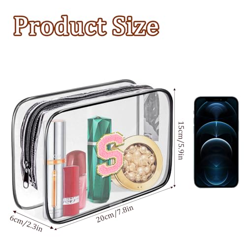 Clear Toiletry Bag,Portable Travel Toiletry Bag,Chenille Letter Cosmetic Bag with Zipper,Waterproof Makeup Bag,Cosmetic Storage Organizer for Women Men,Travel Essentials (Black,M)2